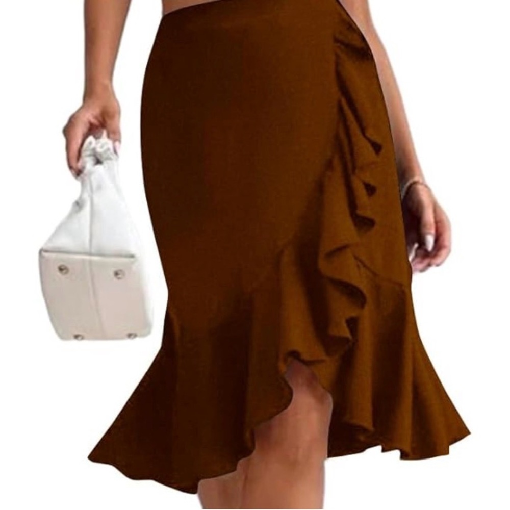 Elegant Brown Ruffle Skirt